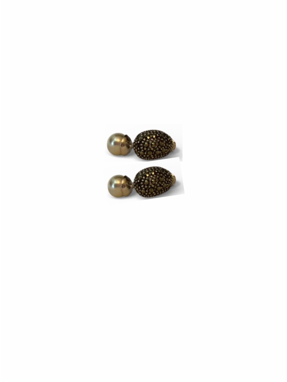 Vintage Sterling Silver Marcasite Earrings with Mother of Pearl Drops - Picture 2 of 2